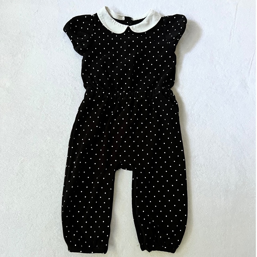Baby Gap Jumpsuit Black Polka Dot Peter Pan Collar 12-18 Months